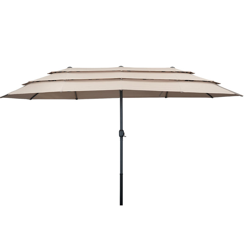 15' linen triple vent market patio umbrella with base Ainfox 15ft 3-Tier Patio Umbrella Beach Umbrella Market Umbrella Outdoor Beige