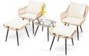 Ainfox 5 Pieces Outdoor Wicker Modular Patio Sectional Set with Thick Cushions & Tempered Glass Table