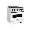 ZLINE 30" Dual Fuel Range, Gas Cooktop, Electric Convection Oven DuraSnow® Stainless Steel, White Matte Door, Matte Black CDRSZ-WM-30-MB