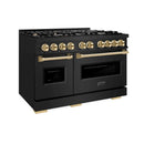 ZLINE 48" Classic Gas Range, Convection Gas Oven Black Stainless Steel, Gold CGRBZ-48-G