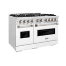 ZLINE 48"Classic Gas Range, Convection Gas Oven, DuraSnow® Stainless Steel, White Matte Door CGRS-WM-48