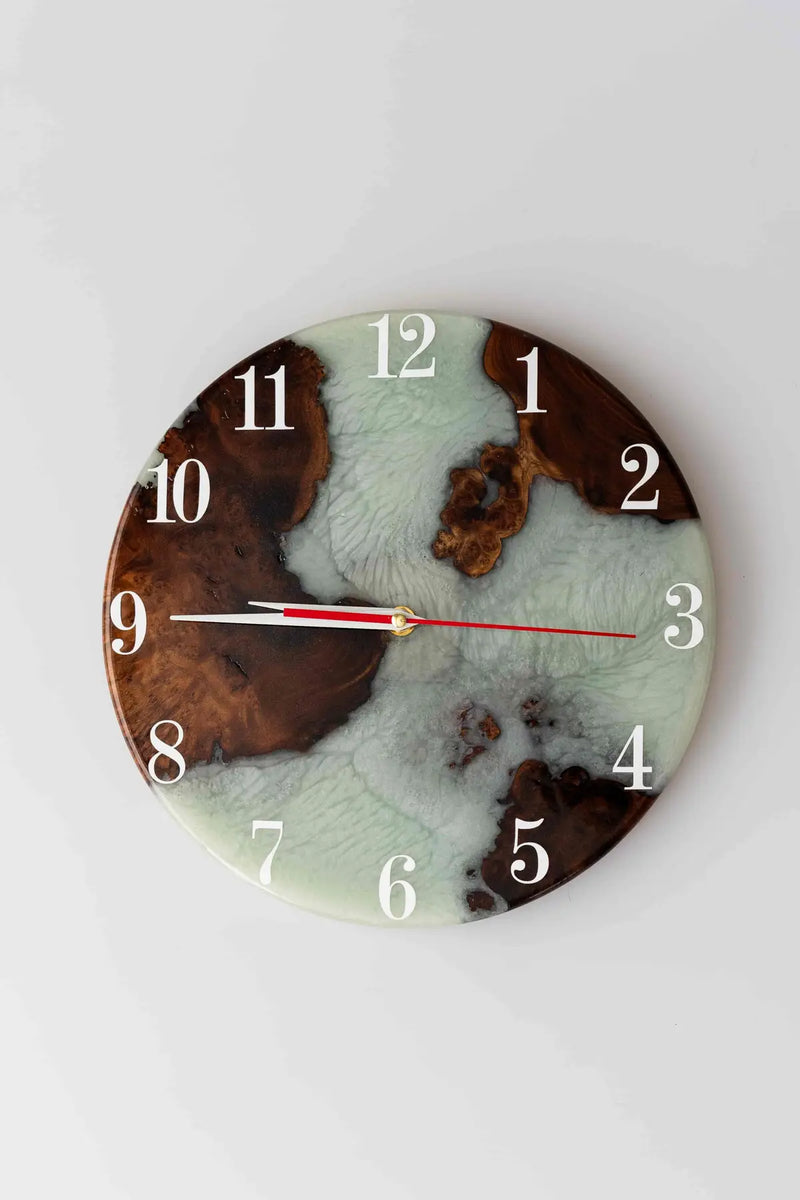 Wood and Epoxy Clock - 12 in (30 cm) Diameter - Handmade Wall Clock