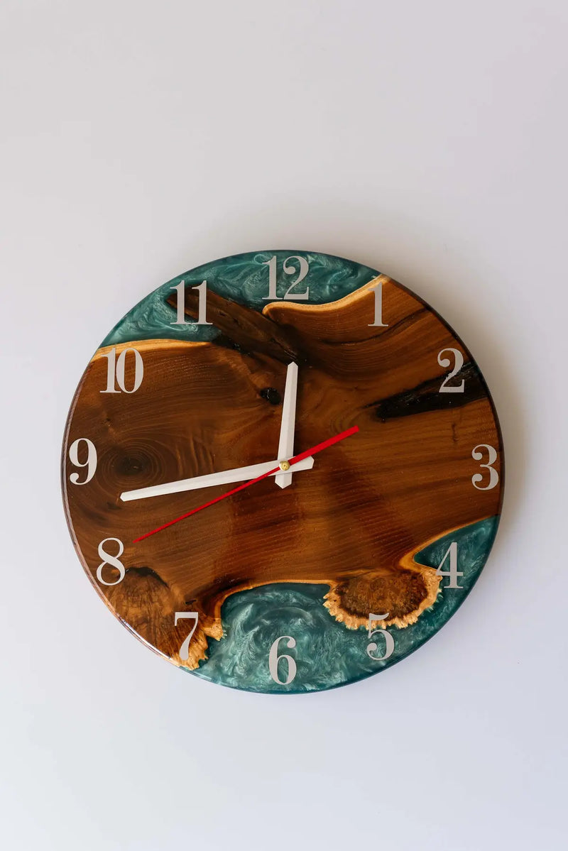 Wood and Epoxy Clock - 12 in (30 cm) Diameter - Handmade Wall Clock