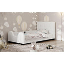 Twin Size Upholstered Platform Bed with Guardrail, White