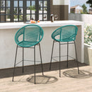 Ferrara Outdoor Patio Teal Faux Wicker Barstool Set, Durable PE Material, Ergonomic Design, Teal Wicker with Black Frame