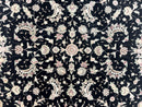 Sino Persian Rug 6x9, Black and Ivory, Wool and Silk Highlights, Handmade