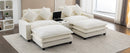Chenille Upholstered Sectional Sofa with Removable Ottoman, USB Ports, Cup Holders, and Storage, Beige, 111'