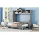 Full Size Murphy Bed Wall Bed with Closet and Drawers,Gray