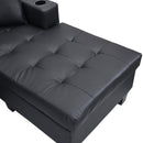 Modern Sectional Sofa Set with L Shape Chaise Lounge, Cup Holder, Black PU, 4 Seat