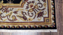 6x9 Nepalese Rug, Aubusson Savonnerie Area Rug 6 x 9 with Soft Pile, Hand-Knotted Wool Black & Beige Tibetan New Carpet European Design