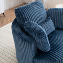 Oversized 360 Degreed Swivel Accent Chair Modern Soft Plush Corduroy Round Barrel Chair for Living Room Bedroom with Pillows, Blue