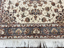Sino Persian Square Rug 5x5, Very Fine Oriental Carpet, Wool & Silk Highlights, Ivory, Hand Knotted Handmade Vintage Traditional Rug