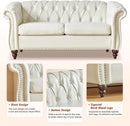 3 Piece Living Room Set Chesterfield Faux Leather Sofa Loveseat Chair White With Scroll Arms And Nailhead