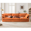 Slipcovered Sofa Couch, Modern 3 Seater Sofa with Suppleness Armrests, Chenille Fleece Deep Seat Sofa with Soft Multiple Big Pillows, Comfy Couch for Living Room, Apartment,Chenille Fabric, Orange