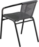 3-Piece Patio Dining Set With Round Glass Table And Stackable Rattan Chairs Gray