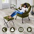 Plush Green Folding Ottoman Lounge Chair With Footrest