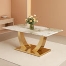 71 Inch Faux Marble Dining Table Tempered Glass Top