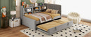 Twin Size Upholstered Daybed with Trundle, Storage Shelves, USB & Outlet (Gray)