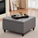Grey Tufted Storage Ottoman With Tray Square Coffee Table