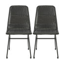 Outdoor Dining Chairs Set of 2, Rattan Backrest and Cushions, Iron Frame, Dark Brown