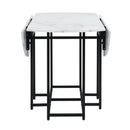 TOPMAX Space-Saving 5-Piece Extendable Kitchen Dining Table Set for Small Spaces - Round Faux Marble Top with Black Frame, 4 Upholstered Chairs, Compact Foldable Design,White+Beige