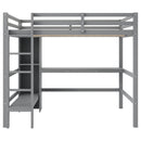 Full Size Loft Bed with Multifunction Shelves and Under-bed Desk, Gray