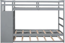Natural Gray Twin Bunk Bed With Trundle And Stairs