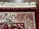 Dark Red Turkish Silk Rug 2.6 x 4, Hunting Design Scene, Bamboo Silk
