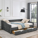 Upholstered Tufted Daybed With 2 Drawers, Waved Arms