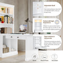 83.4'Tall Bookshelf with Writing Desk, Modern Bookcase with Study Desk, Workstation with Storage Shelf,Storage Bookcase with Open Shelves and LED Lighting for Living Room,Home Office,White