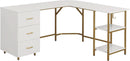 L Shaped Corner Desk Two Tone With Drawers And Shelves For Home Office
