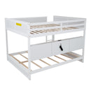 Queen Over Queen Bunk Bed with Built-in Storage Cabinets,Charging Station,Ladder,Safety Guardrails,Solid Pine Wood Bunk Bed,White