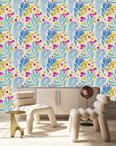 Contemporary Blue Leaves and Berries Wallpaper Smart