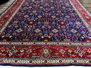 Large Persian Tabriz Rug 10x16, Navy Blue and Red, Allover Pattern, Vintage Hand Knotted Wool Carpet