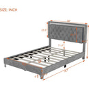 Full Size Upholstered Bed Frame with LED Lights,Modern Velvet Platform Bed with Tufted Headboard,Gray