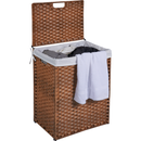 Laundry Hamper With Lid PE Rattan Powder Coating Frame Clothes Hampers with 02 Removable Bags, 100L, Brown Color
