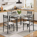 Grey Faux Marble Dining Table Set For 4 With Padded Chairs