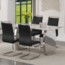 Table and chair set.63*31.4 Inch Pandora Patterned Sintered Stone Dining Table Set - 4 Black PU Chairs With Silver Metal Legs.Modern Light Luxury.Perfect For Dinner Room,Meeting Room,Kitchen,etc.