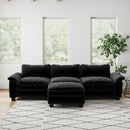 Living Room Furniture Luxury Sectional Sofa Couch with Ottoman Soft Velvet Upholstered Sofa Black