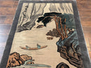 Chinese Silk Wall Hanging 3x5, Handmade, River and Boat Scene, Rug Tapestry