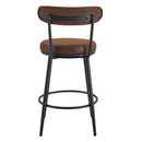 Fashionable Ergonomic Bar Chairs with Brown Technology Fabric Cushions, Black Metal Legs, 35.5 Inches.Set of 2.