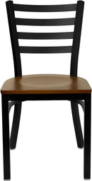 2 Pack HERCULES Series Black Ladder Back Metal Restaurant Chair With Cherry Wood Seat