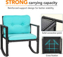 Outdoor Rattan Rockers Set With Glass Table Blue Cushions