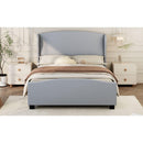 Full Size 51' High Headboard Wingback Linen Upholstered Bed No Box Spring Needed, Gray
