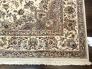 Sino Persian Rug 6x9, Floral Medallion, Ivory & Taupe, Wool with Silk Highlights, Fine 210 KPSI