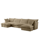 Slipcovered U Shape Sectional Wide and Deep Seat Sofa Couch, 4 Seater Sofa with French Edges Design Multiple Big Pillows, Soft Deep Seat Comfy Cloud Couch for Living Room, Apartment, Camel Corduroy