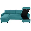 Convertible U-shaped Sectional Sofa with Storage Chaise Lounges & USB Ports, Teal, Twill Polyester, 103.9'