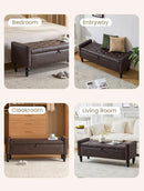 Brown Genuine Leather Storage Ottoman Bench Bedside