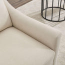cream white fabric swivel rotating accent chair with USB and magazine book for living room and hotel bed room