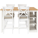 TOPMAX 60'Lx30'W Solid Wood Farmhouse Counter Height Dining Table Set with 3-Tier Storage Shelves, Upholstered Dining Chairs for 4, 5-Piece, White (OLD SKU: SP000041AAK)